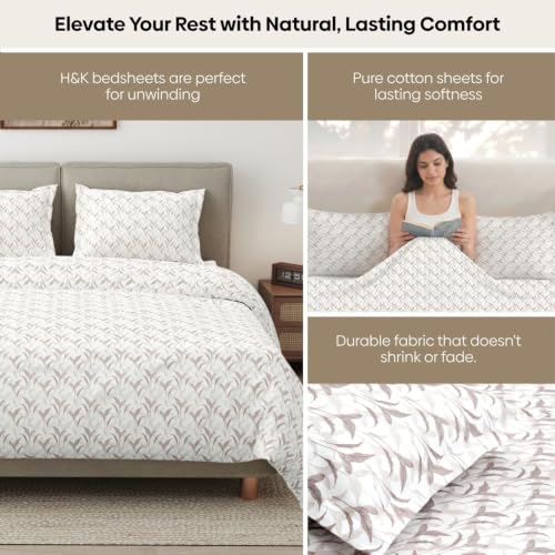 Image of Haus & Kinder Double Bed Bedsheet for Queen Size Bed with 2 Pillow Covers 90 Inch x 100 Inch | Premium Soft & Silky Pure Cotton 300 TC Flat Double Bedsheet | Velvet Canopy Brown