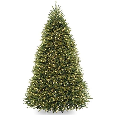 National Tree Company Pre-Lit Artificial Full Christmas Tree, Green, Dunhill Fir, Clear Lights, Includes PowerConnect and Stand, 9 Feet Cover