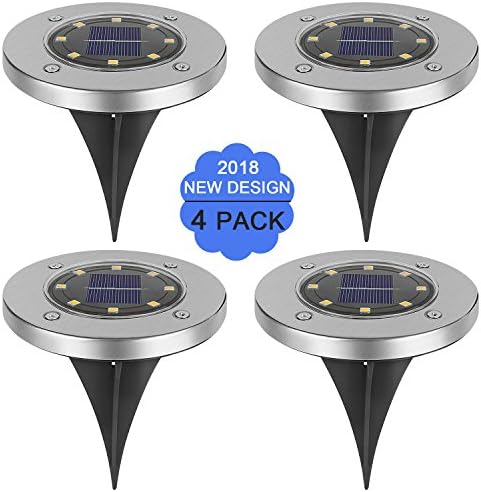 Vanzon Solar Ground Lights, CBoner 4Pcs Underground Sensing Landscape Lights, 8LED Waterproof Solar Powered Disk Flood Lights lamp for Pathway Outdoor In-Ground Lawn Yard Driveway Patio Walkway Garden