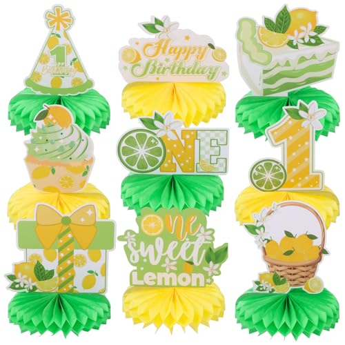 Image of 9pcs Lemon First Birthday Honeycomb Centerpieces Sweet One Lemon Party Table Decorations Summer Lemonade Tabletop Centerpieces for Baby Shower 1st Birthday Table Topper Sign Decorations