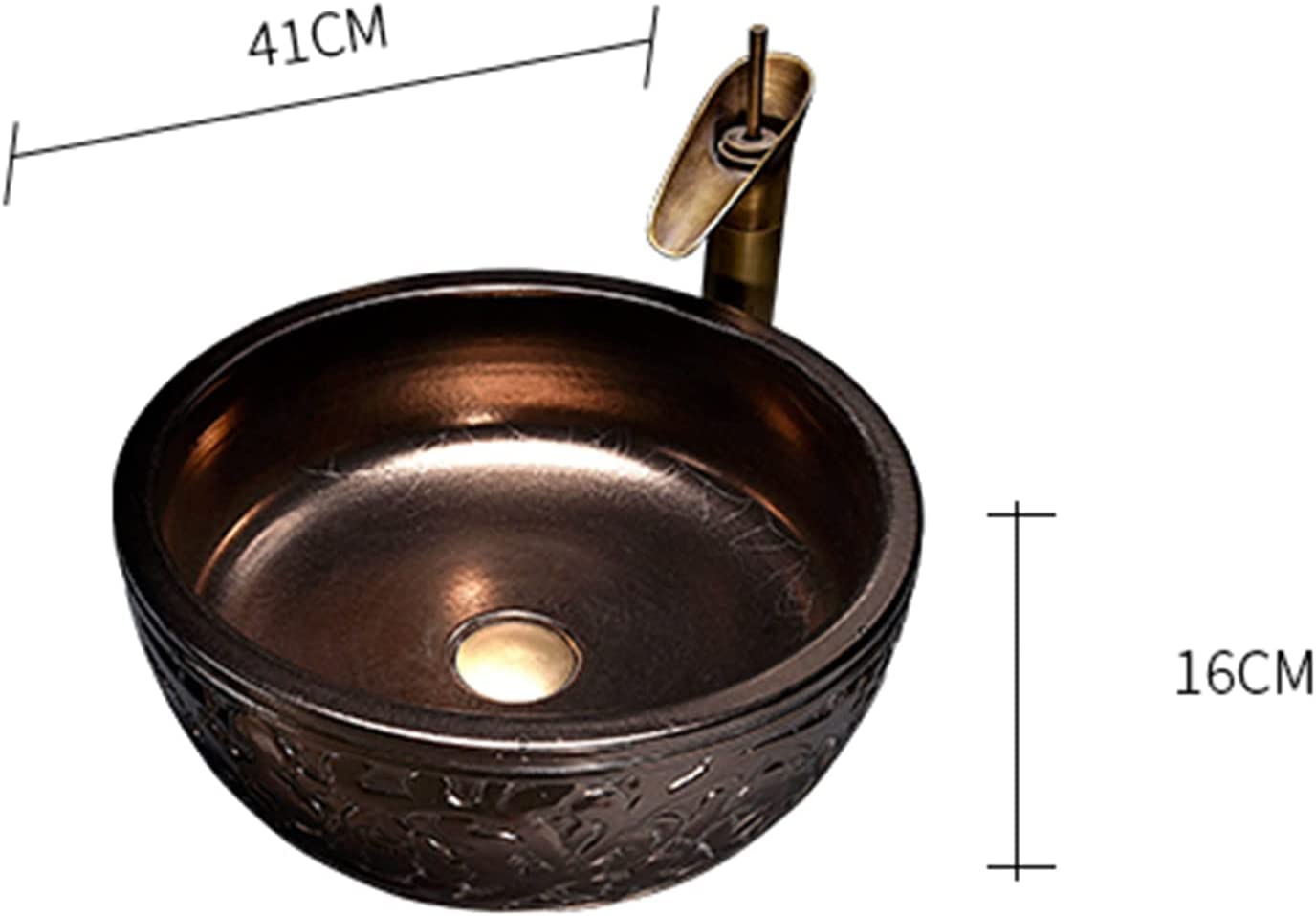 Ceramiczna Umywalka Łazienkowa, Umywalka Nablatowa, Gładka Ceramiczna Umywalka Nablatowa Z Rzeźbionym Wzorem, Okrągła Umywalka 41 * 41 * 16 Cm Do Domu, Hotelu, Restauracj
