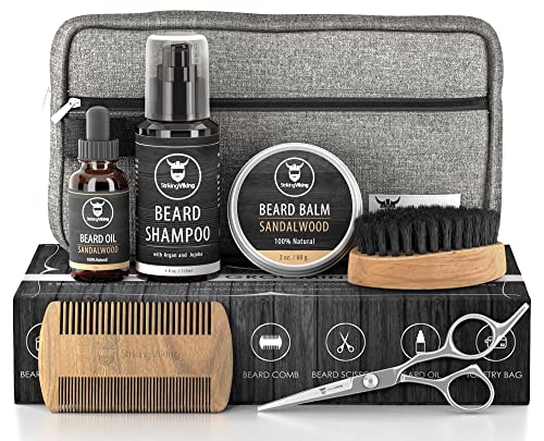 Striking Viking Beard Grooming Kit - Premium Beard Care Products for Men â€“ Natural Beard Wash Shampoo, Beard Oil & Balm Butter, Brush, Comb, Scissors, & Toiletry Bag - Gift for Men