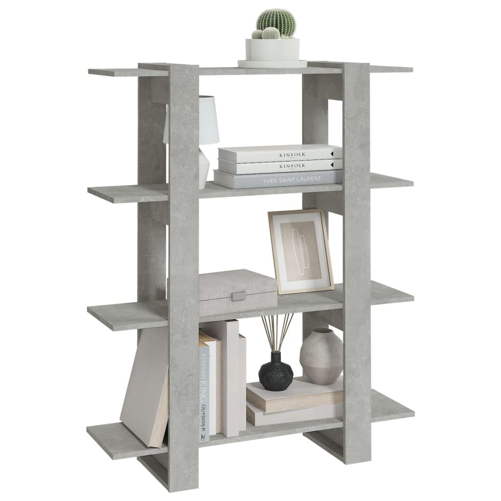 Bücherregal Betongrau 100x30x123,5 cm, Raumteiler mit elegantem Design, Robustes Standregal für Bücher, Zeitschriften und Dekoration, pflegeleicht mit feuchtem Tuch