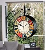 Victoria Station - Orologio funzionale a doppia faccia con rivestimento a polvere nera, per casa e ufficio, rivestimento per look vintage e classico, 20,3 cm, con montaggio a parete, colore: marrone