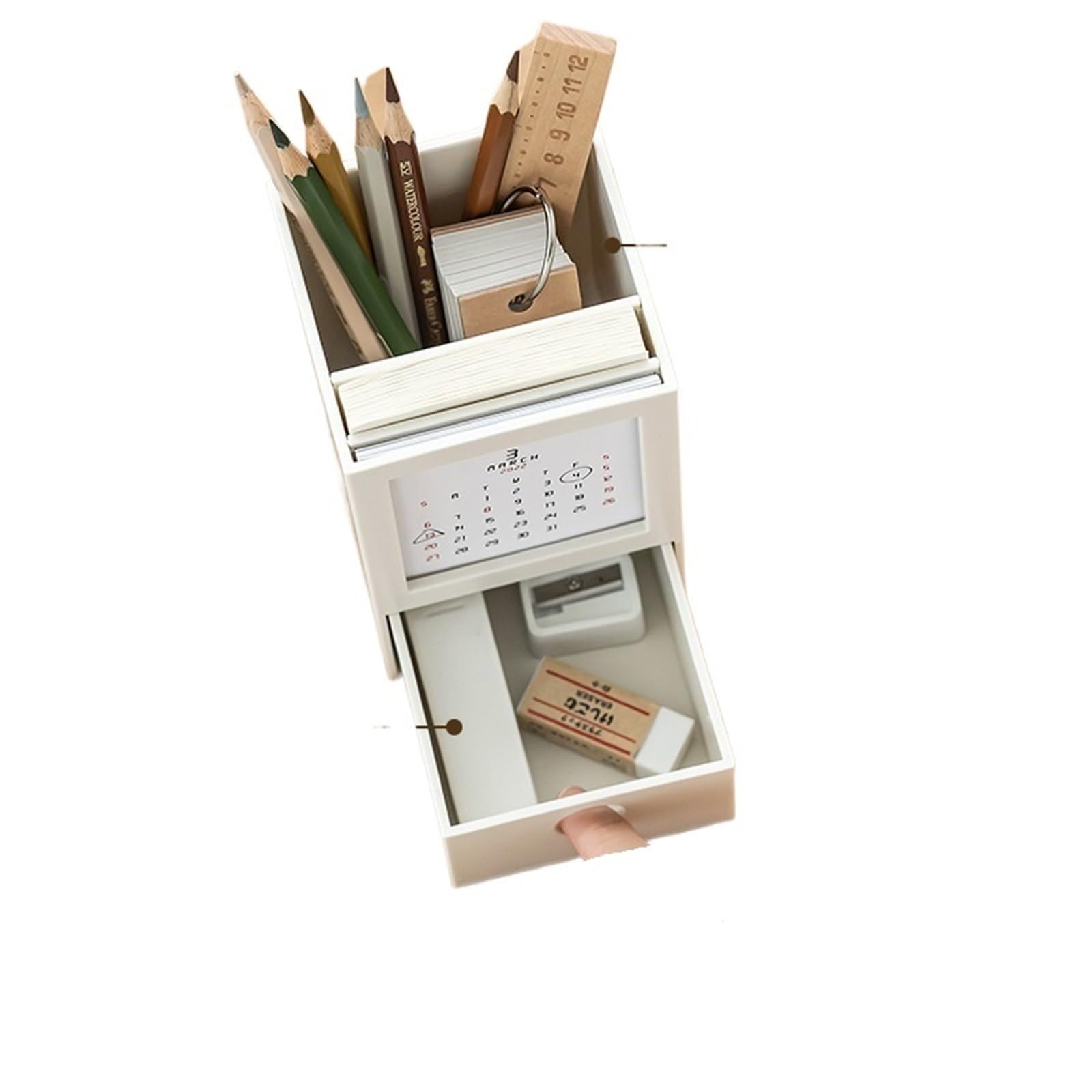 Calendario da scrivania creativo, portapenne, contenitore for pennelli, organizer da scrivania, portapenne in plastica, articoli for ufficio Per Scuola, Casa(Beige-Blue)