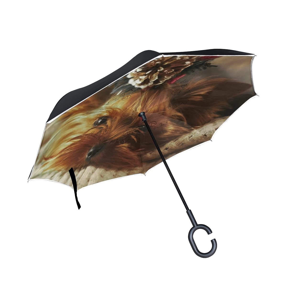 Hengpai Women's Multi8 Yorkshire Terrier Dog Reverse Inverted Inside Out Umbrella Cars Unigue Windproof Uv Proof Double Layer For