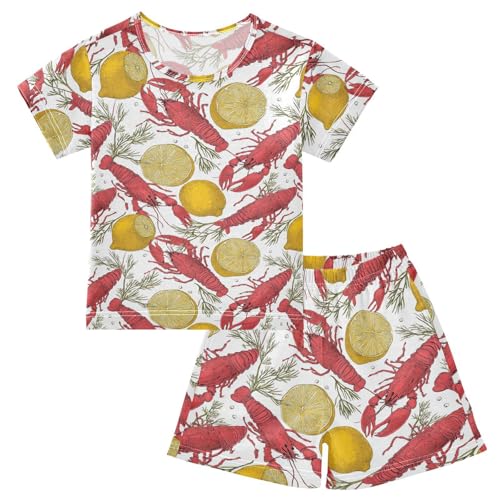 Vdsrup Crayfish Lemon Summer Pajamas Set Short Cotton Sleepwear 2 Piece Unisex 5Y
