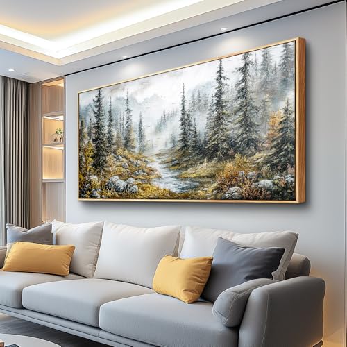 ERQINHUA Large Wall Decor For Bedroom Canvas Wall Art For Living Room Office Decorations Misty Forest Paintings Tree landscape Wall Pictures Printing Picture Artwork Home Decor Wood Framed 24x48 In