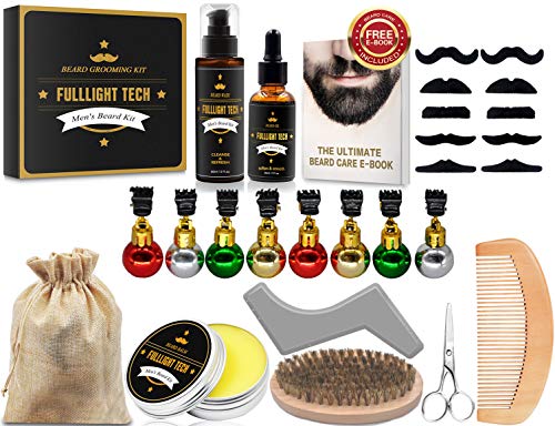 Beard Kit for Men Grooming & Care W/Beard Wash/Shampoo,Unscented Beard Growth Oil,Beard Balm Leave-in Conditioner,Beard Comb,Beard Brush,Beard Scissor 100% Natural & Organic for Beard Care