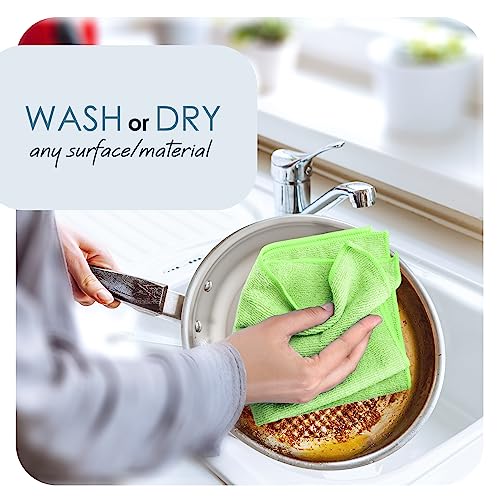 Hearth & Harbor 12 Pack Microfiber Washcloths, Green, 12"x12", Lint Free, Scratch Free, Reusable image 3