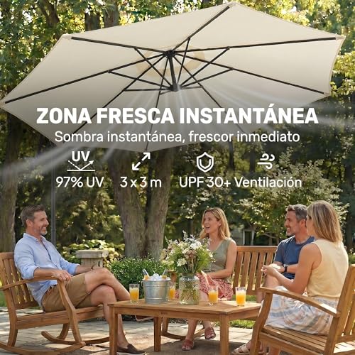 Sombrilla para terraza patio con tejido de poliéster y ajuste de ángulo 3