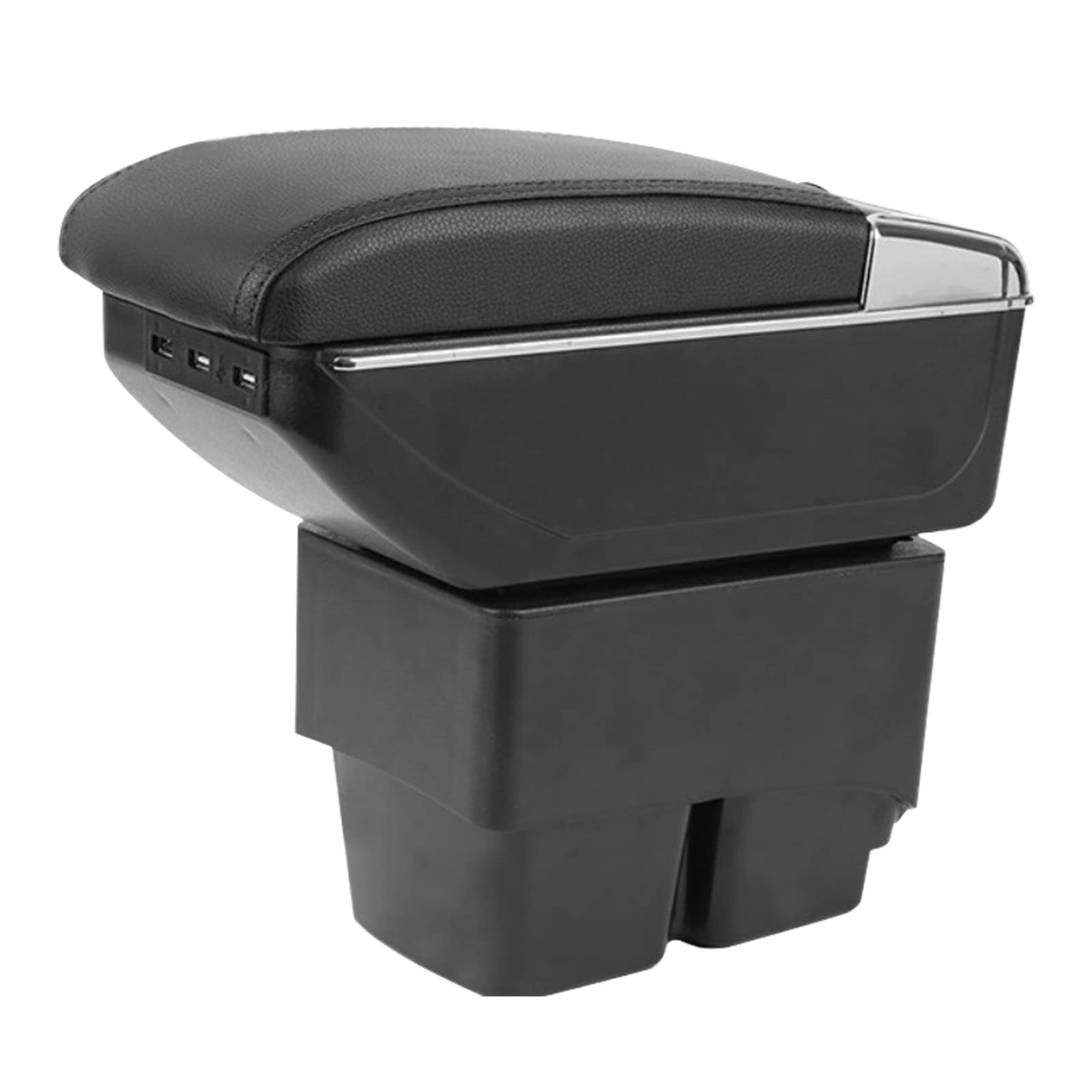 Car Armrest Box Compatible with Ford Fiesta 2009-2017, Dual Layer Armrest with 7 USB Charging Ports Black PU Leather Central Console Storage Box Automobile Arm Rest