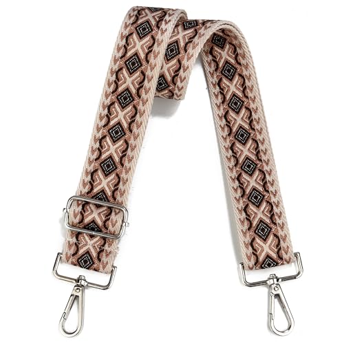 Image of Crossbody Straps for Purses Silver Hardware Purse Strap Wide Shoulder Strap Adjustable Replacement,Retro Jacquard Embroidery for Shoulder Bags, Canvas Tote Handbags