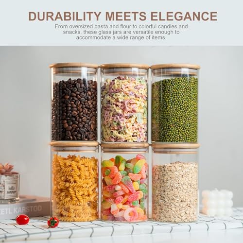 Image of MARTVIA Glass Food Storage Jars with Bamboo Lids 1000ml Set of 4, Wide Mouth Lid Jar for Home Kitchen,Flour, Sugar, Coffee, Pasta, Oats, Grains, Cookies, Snacks (Round 1000 ML Jar, SET OF 4)