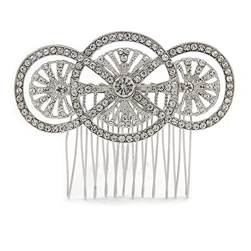 Preisvergleich Produktbild Avalaya Haarkamm für Brautschmuck, Hochzeit, Abschlussball, Party, Art-Deco-Stil, rhodiniert, österreichischer Kristall, 80 mm breit