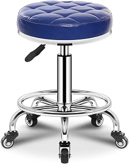 Adjustable Swivel Stool for Beauty Salons, Round Roller Pu Leather Height Adjustable Work Spa Shop Salon Stool with Wheels Green (Pink) (Blue)