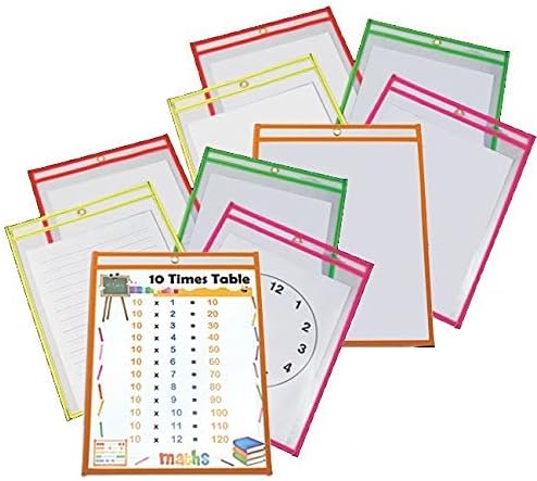 KOVOT Dry Erase Pockets - Set of 20 Multicolored Reusable Wipe Clear Pocket Sleeves (20 Pockets Included)