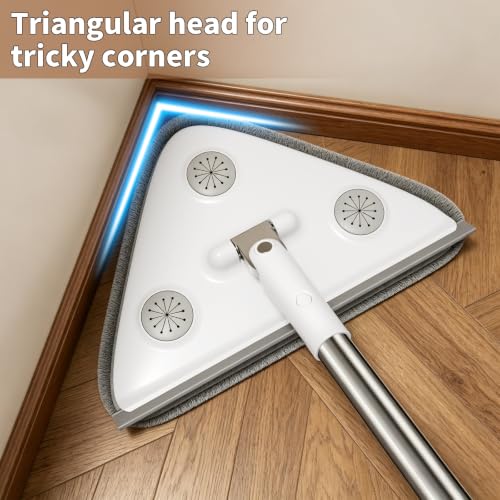 Image of Long Handle Wall Mop & Baseboard Cleaner, 3-in-1 Wall Cleaner Mop with Extension Pole & Squeegee, Ceiling Cleaning Tool Duster with 3 Microfiber and 3 Chenille Pads for Windows, Floors, Cabinet
