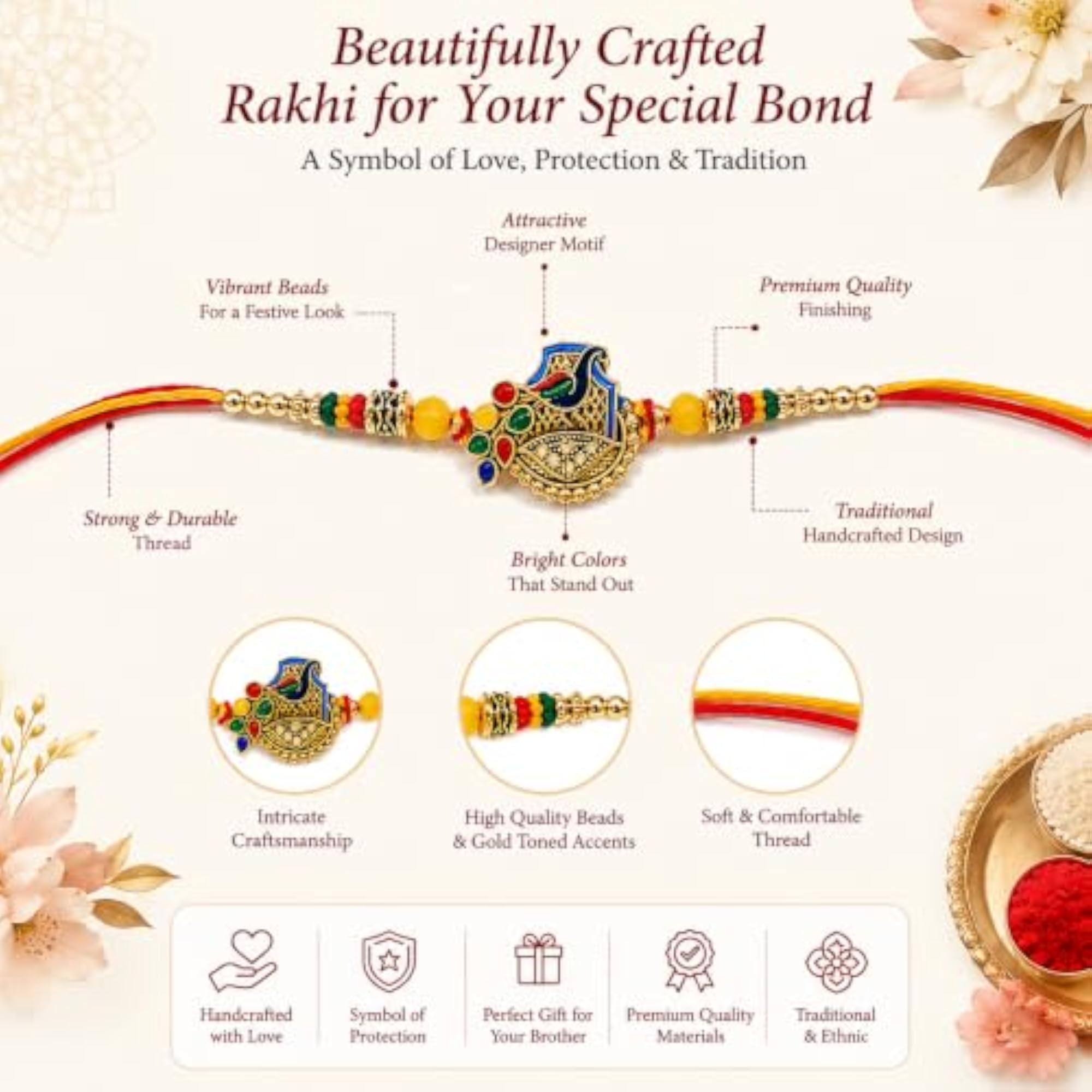 AD Stone Meenakari Rakhi for Brother, MultiColor