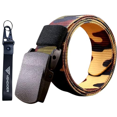 No Metal Camouflage Web Belt, Adjustable Airport Friendly Military Tactical Belt, Plastic Buckle Nylon Webbing Belt