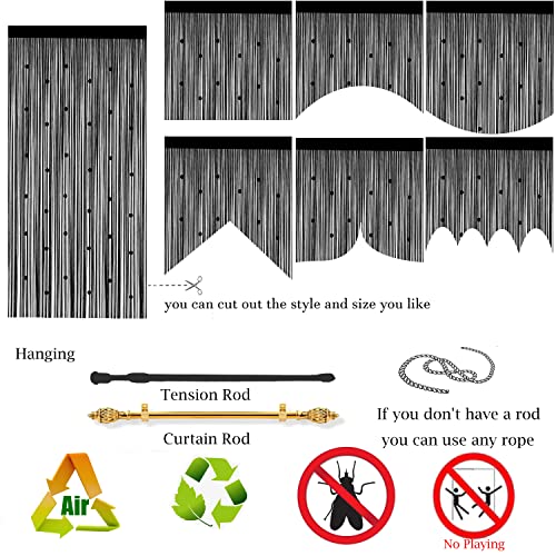 Taiyuhomes Bead String Curtains Door Fly Screen Curtain Beaded Curtain For Doorways Window Decorations Room Divider Single Door Curtains Beads(90x200cm 2PC Black)