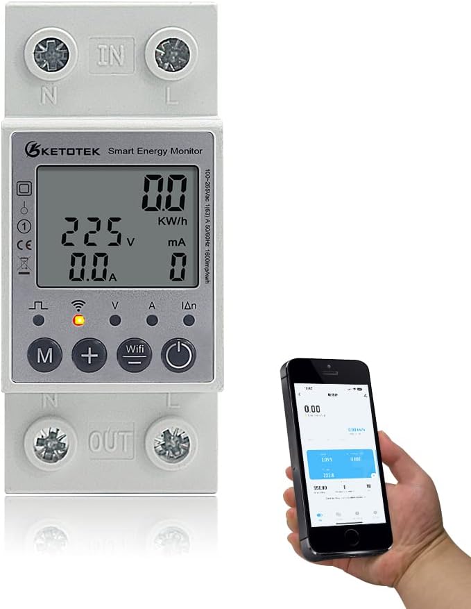 KETOTEK Smart Energy Meter Single Phase Electric Meter KWh Meter 1(63) A 100-265V Din Rail Electricity Meter Digital Power Consumption Monitor with Smart Life/Tuya App