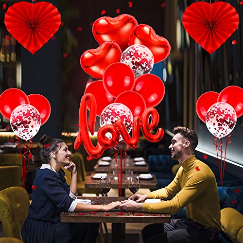 Valentines Day Party Decoration Kits, 36 Inch Love Foil Balloon, Red Heart Balloons, Heart Paper Fans - Image 4