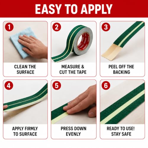 Image of Mario Green Anti-Skid Glow-in-the-Dark Tape Width 50mm x Length 5mtr (16.5 feet) | High Grip Waterproof Anti-Slip Safety Tape | Self Adhesive Non-Slip Tape for Stairs & Dark Areas | Pack of 1pc