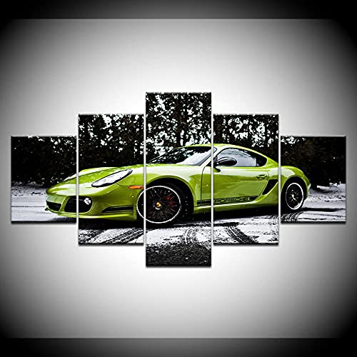 Tableau moderne voiture de luxe verte rétro en 5 pièces pour décoration murale de salon