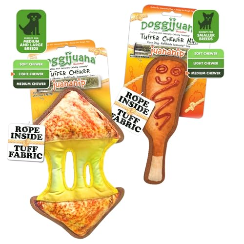 Image of Doggijuana Grilled Cheese & Corn Dog Toy Bundle | 2 Pack, Squeaky | Refillable squeaky plush dog toy + organic calming catnip; eases anxiety, stress & storms; drug-free, hand-harvested