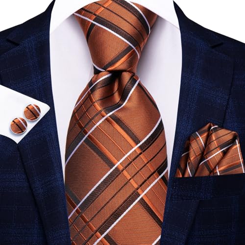 Image of Dubulle Silk Ties Set for Men Formal Paisley Striped Necktie Pocket Square Cufflinks 3PCS Sets Wedding Business Party