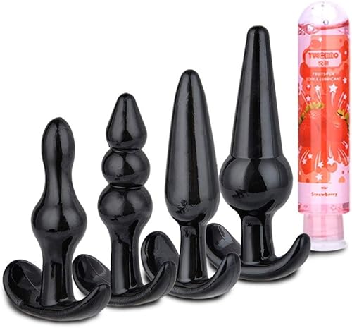 Juego de 4 tapones anales, kit de entrenamiento para estimulación anal, juguetes sexuales para hombres y mujeres (lubricante incluido)
