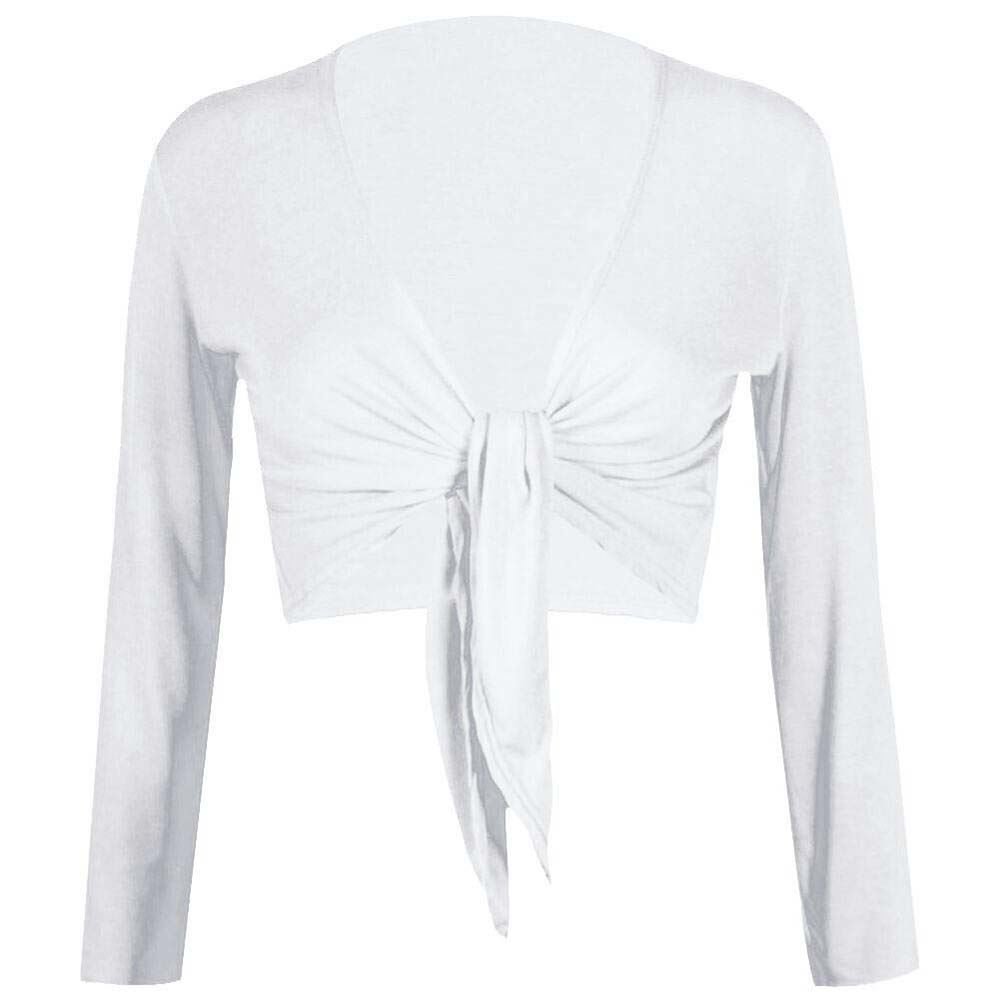 Womens Short Sleeves Cardigan Ladies Front Knot Tie Bolero Wrap Shrug Crop Top (XXL UK 20-22, White)