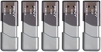 PNY Turbo Attaché 3 USB 3.0 32GB Flash Drive 5-Pack - 10x Faster Speeds, Capless Design, Grey Portable Storage