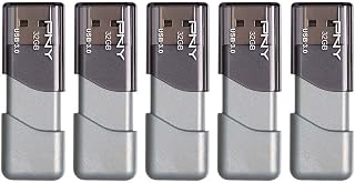 PNY Turbo Attaché 3 USB 3.0 32GB Flash Drive 5-Pack - 10x Faster Speeds, Capless Design, Grey Portable Storage