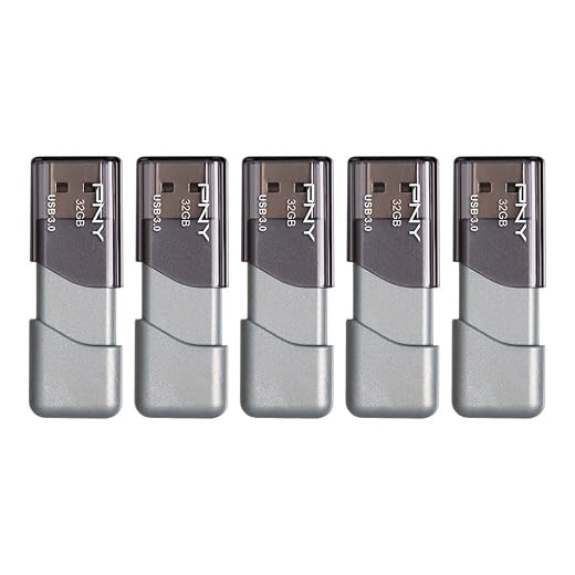 PNY 32GB Turbo Attache 3 USB 3.0 Flash Drive, Grey (Pack of 5)