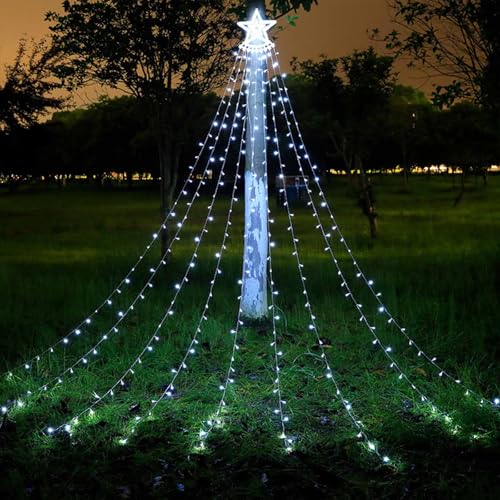 Cadena de luces LED con efecto de cascada para decoración navideña al aire libre, 8 modos, impermeable, adecuada para árboles, jardines, paredes exteriores, techos, ventanas, cambio de color, modelo