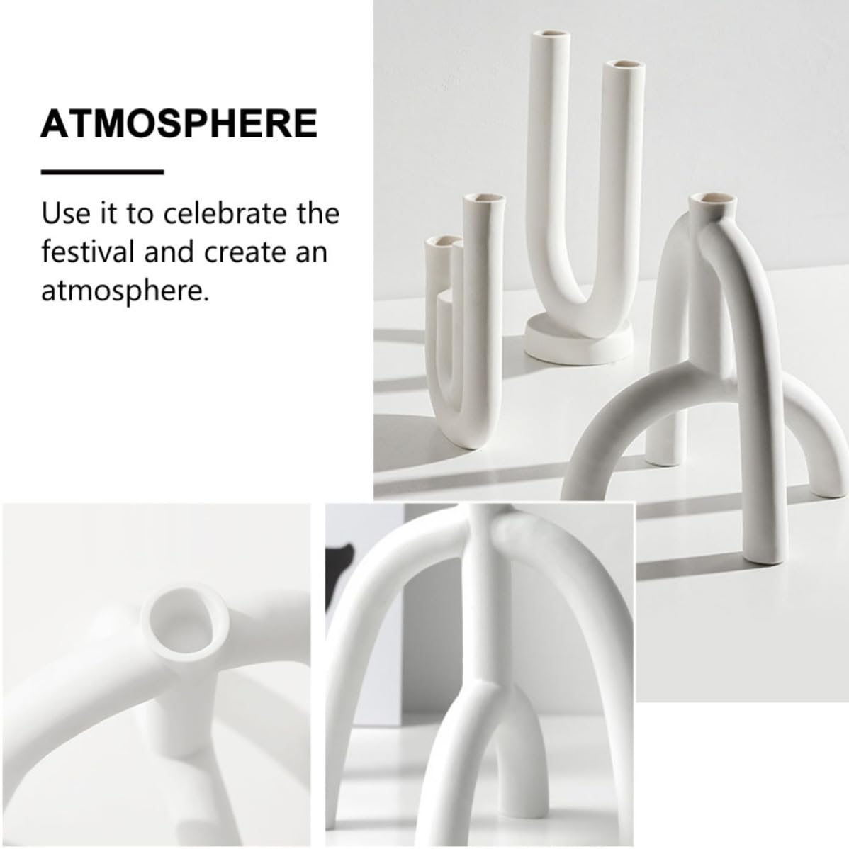 VILLCASE Kerzenständer aus Keramik Weiß Schlichte Geometrische Form für Tischdekoration und Hochzeitsdekoration Candlestick Holder Kerzenhalter Dekoration für Partys