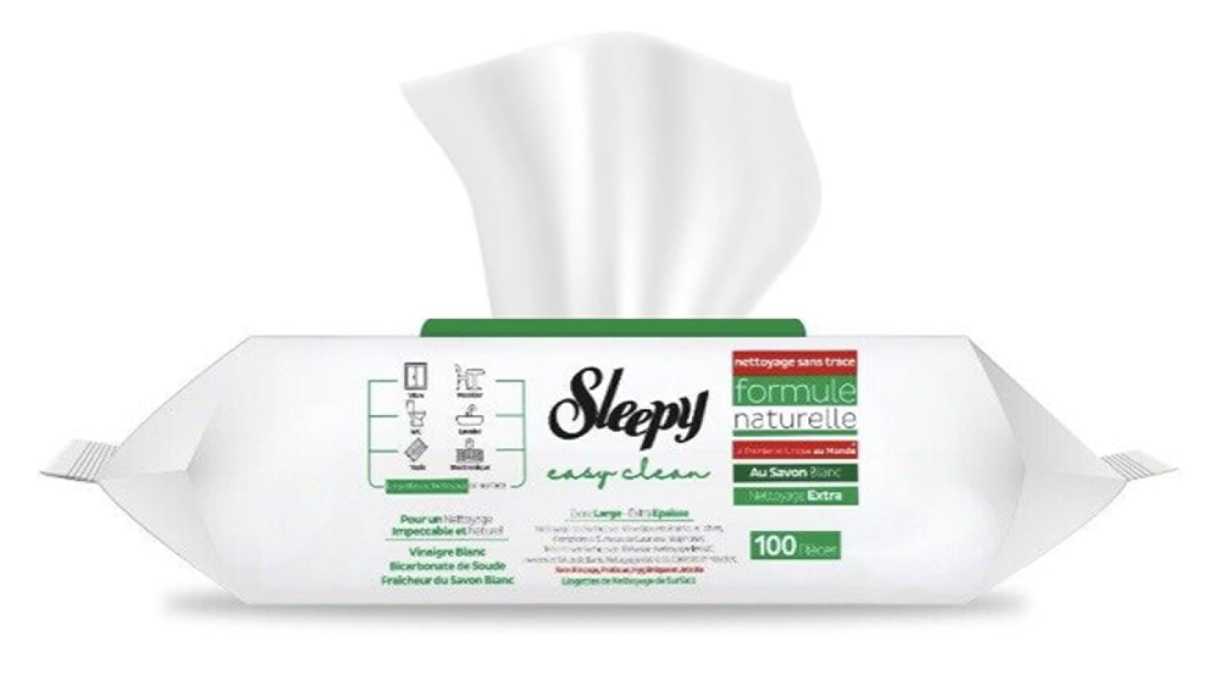 Sleepy Lot de 100 chiffons de nettoyage extra larges et résistants, antibactériens, végétaliens (parfum savon blanc)