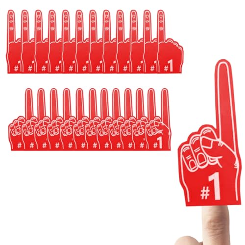 FUNSTITUTION 24 Pcs Mini Foam Fingers - Mini Foam Finger #1 EVA for All Occasions - Cheerleading for Sports - Exciting Vibrant Colors For School Spirit Pom Poms - Great For Sports Events Games (RED)