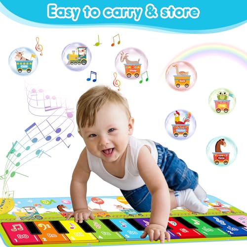Tapis Piano Musical Bébé 110x36 Cm - 8 Instruments, 10 Mélodies - Jouet éducatif 1 An Et Plus - Cadeau Enfant