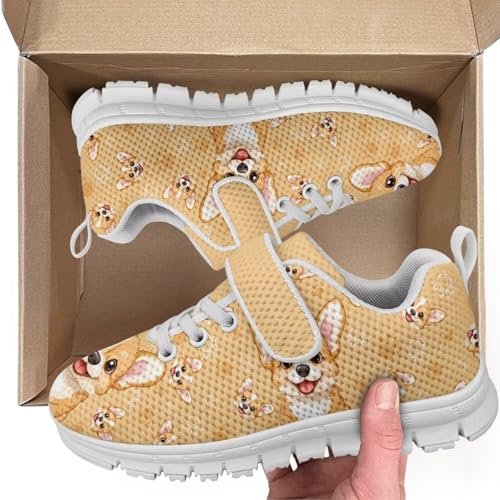 Kids Running Shoes Walking Sports Athletic Tennis Sneakers for Boys Girls Cute Dog Pattern White Sole2