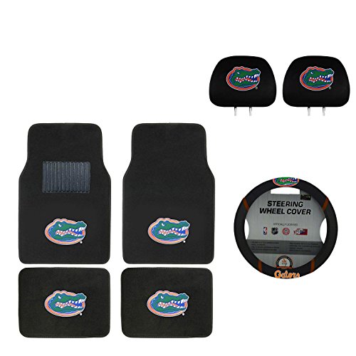 MULTI_B University of Florida Automotive Gift Set.Wow! Logo On Front and Rear Auto Floor Liner. You get 2 Head Rest Cover 4 Floor Mat and 1 Wheel Cover in This Gift Set. Perfect to Florida Gators Fan