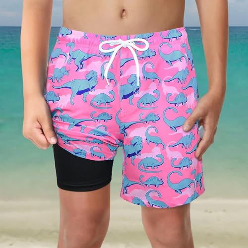 Image of Boys Swim Trunks with Boxer Brief Liner Compression Anti Chafe Swimming Shorts Stretchy UPF Quick Dry Swimsuit