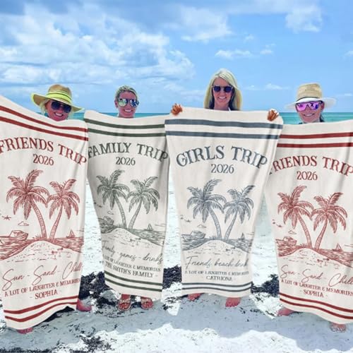 Macorner Personalized Quick-Dry Beach Towel Girls Trip 2026 Lightweight Pool Towel for Adults Travel Vacation Accessories Personalize with Your Name Gifts for Friend Family