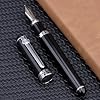 Lanxivi Duke D2 Fountain Pen Black Silver Trim Fine Nib with Additional Fude Nib (Bent Nib) and Converter Calligraphy Art Pen Set