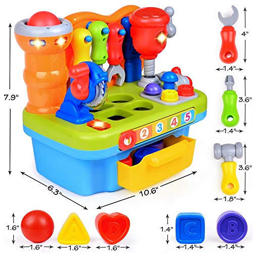 Orwine Musical Learning Workbench Toddler Toys For Boys Girls Kid Baby Early Education Toys For 1 2 3 4 Years Old Construction Workbench Pretend Play Sound Effect Light Shape Sorter Tool Birthday Gift #TOP6