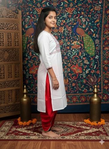 Image of Aarika Girls Ethnic Wear White Colour Tribal Print Cotton Blend Kurti