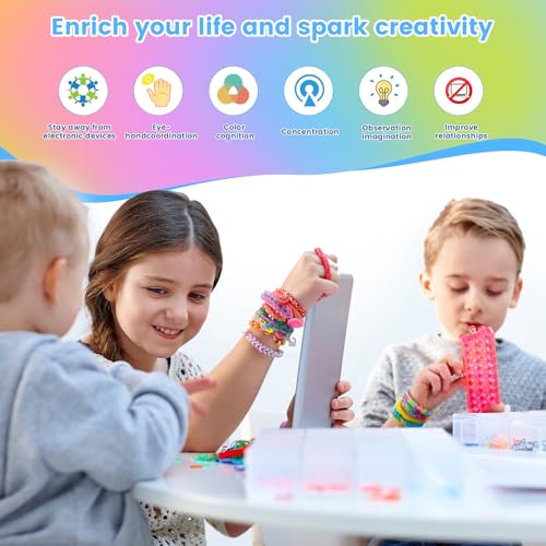 HooySprs 3000+ Loom Bänder Set, 40 Rastern Loom Bänder zubehör mit 32 farbige Gummibänder, Perlen, Anhängern, Charms, S-Clips und anderem Zubehör – Geschenk für Kinder, Mädchen und Jungen