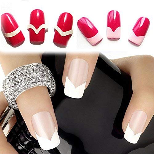 Haobase French Manicure Nail Art Tips Sticker Stencil 3 Style, White (Pack Of 10 Sheets) #TOP4